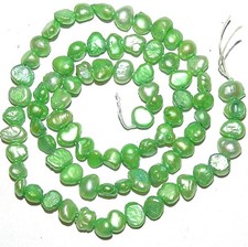 NP315 Spring Green 5mm - 6mm Cultured Freshwater Flat Potato Pearl Beads 15"