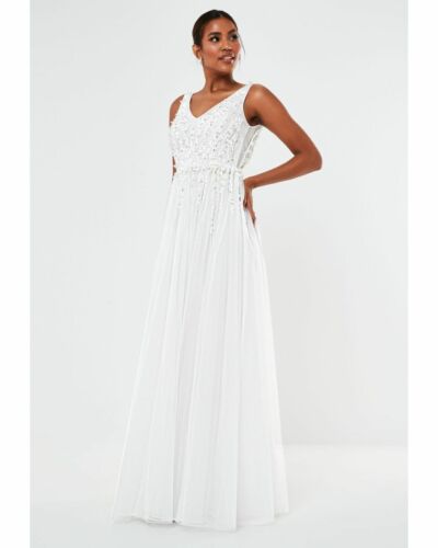 Missguided Embellished Dress Wedding Occasion Long Maxi Bridal Gown RRP £200 - Afbeelding 1 van 4