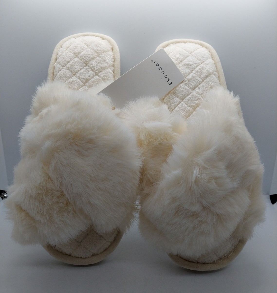 ★NEW★ ★Eco Fur Slippers Ekouaer Women's Fuzzy Faux Fur Slippers House Slippers Cross