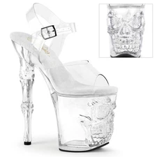 PLEASER 8" Finger Bone Heel  Women's Clear Skull Platform Ankle Strap Sandal