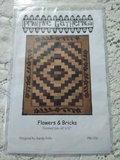 Primitive Gatherings Flowers & Bricks Quilt Pattern 42x52 Pieced & Wool Applique