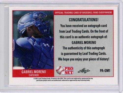 2021 Leaf Pro Set Metal '89 Mojo Red #PAGM1 Gabriel Moreno RC AUTO - Picture 2 of 2