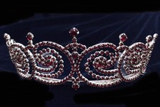 Red Rhinestones Tiara With Combs Silver Plated . Red Tiara. 2.25 Inches Tall