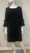 Tommy Hilfiger Black Bell Sleeve Crepe Dress Womens 14 Midi Bow