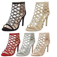 Women Open Toe Back Zipper Stilettos High Heel Sandals Wedding Party Sandals