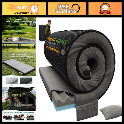 Dual-Sided Memory Foam Camping Mattress 3'' - Waterproof Sleeping Pad w/ Pillow &