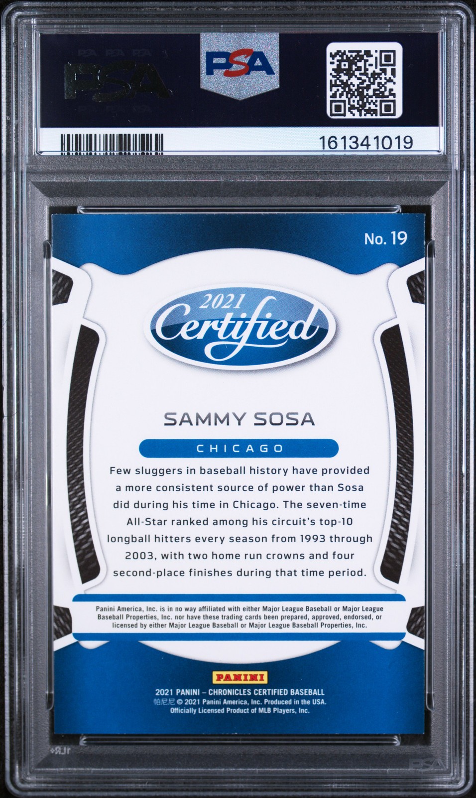 2021 PANINI CHRONICLES CERTIFIED #19 SAMMY SOSA PSA 8 view 2
