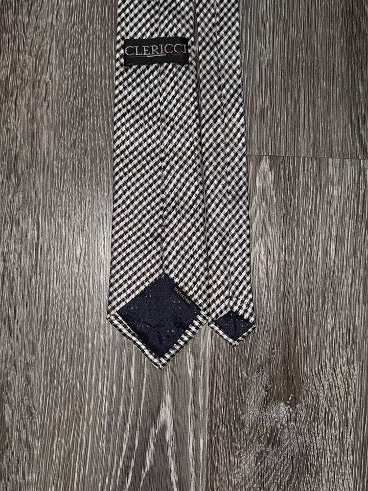 Corbata para hombre Clericci - patrón de pata de gallo a cuadros a cuadros blanco negro Foto 4 de 4