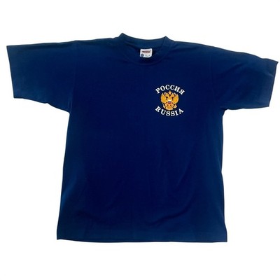 Novic Russia Double Headed Eagle Embroidered T-Shirt Navy/Royal Blue Medium