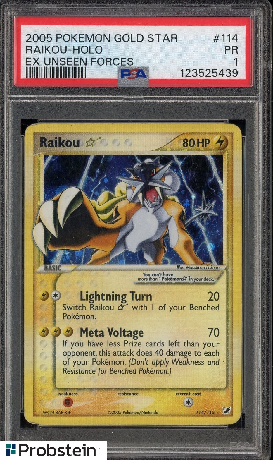 2005 Pokemon Gold Star EX Unseen Forces #114 Raikou Holo PSA 1 PR
