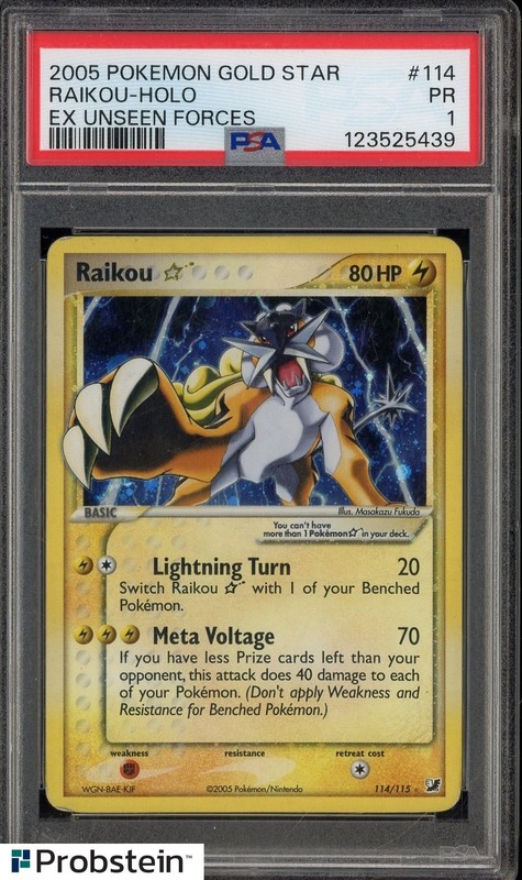 2005 Pokemon Gold Star EX Unseen Forces #114 Raikou Holo PSA 1 PR