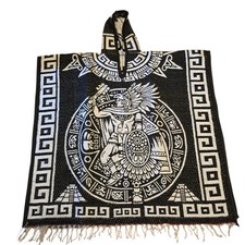 Mexican Double Sided PONCHO Aztec Calendar Poncho with Aztec Warrior