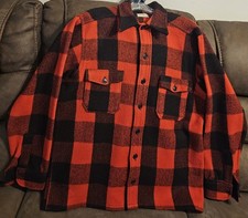 Vintage 50  s 60  s L.L. Bean Buffalo Plaid Script Heavy Wool Flannel Shirt Sz XL