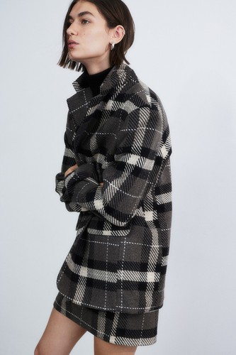 H&M OVERSIZED BLAZER WOOL-BLEND JACKET GREY PLAID TARTAN CHECK CHECKED M MEDIUM - Picture 6 of 6