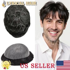 Mens Toupee Hairpiece All Poly Human Hair Replacement System Skin PU Wig For Men