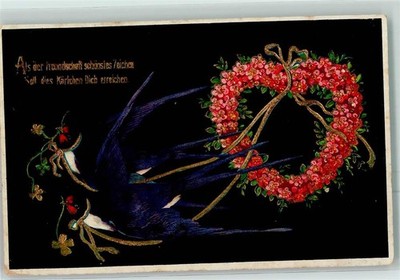 10367176 - Poetry / Love Heart of Flowers Gold Embossed Print Swallow 1910