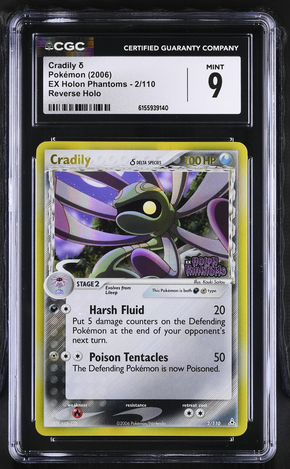 CGC 9 MINT Cradily 2/110 EX Holon Phantoms Reverse Holo Stamped Pokemon Card