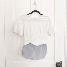 3.1 Phillip Lim White Twist-Knot Tee with Striped Panel Size 2