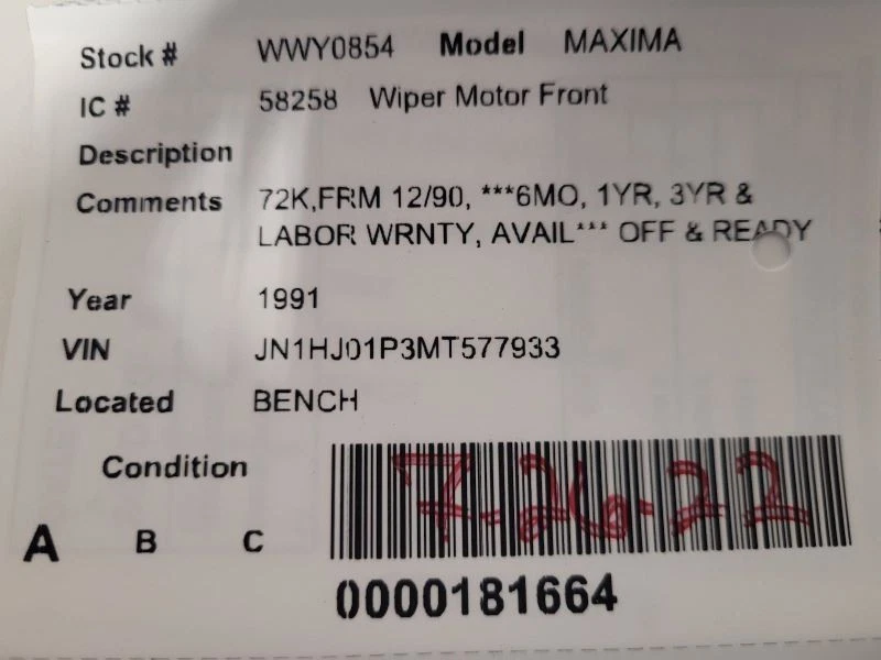 Windshield Wiper Motor Fits 89-94 MAXIMA 1595574 - Image 3 of 3