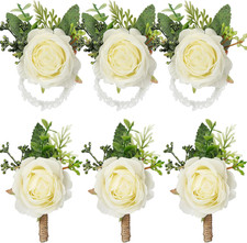 6 Pcs Rose Corsage and Boutonniere Set for Wedding, White