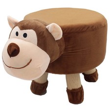 Monkey Animal Pouffe Wood Foot Stool Kids Toddler Chair Cushion Seat Stuffed