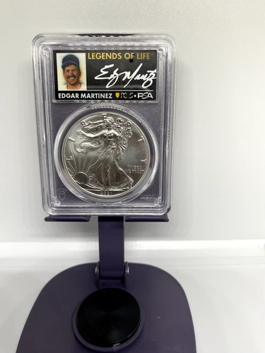 2021p SILVER EAGLE, MLB LEGENDS OF LIFE, EDGAR MARTINEZ MS70. TYPE 1 / 1 OF 50