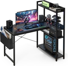 Grandder 100x80 cm L Shaped Gaming Desk with Reversible Storage Shelves, Compute