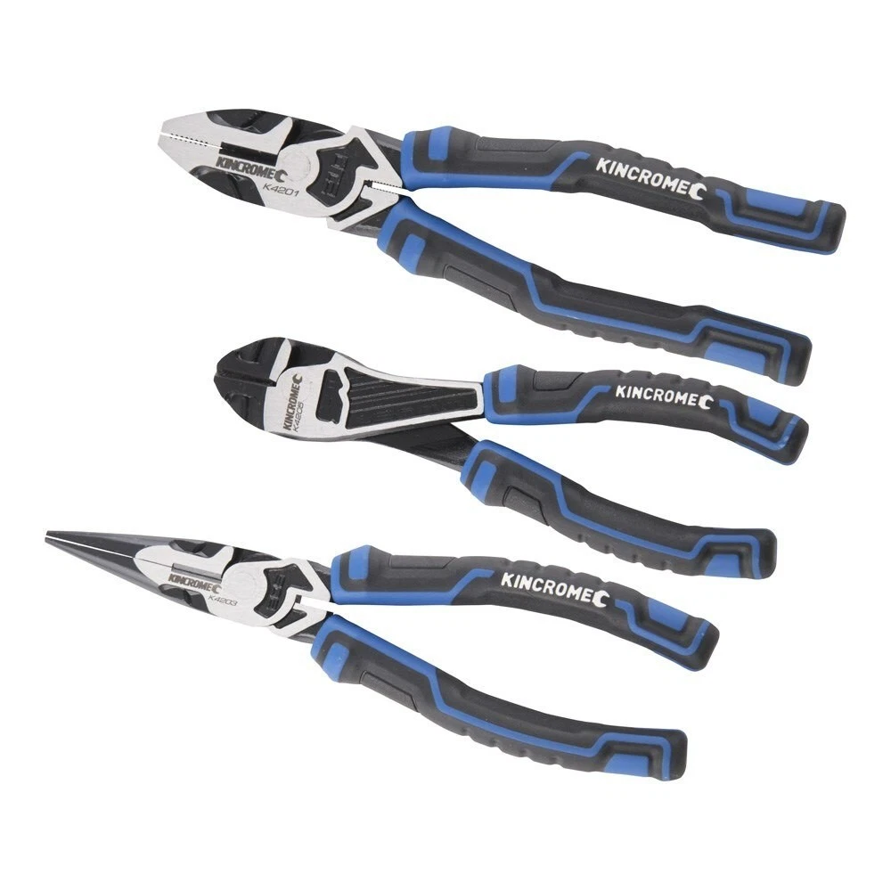 KINCROME 3 PC PLIER SET COMBINATION LONG NOSE PLIERS DIAGONAL CUTTER 200MM 175MM