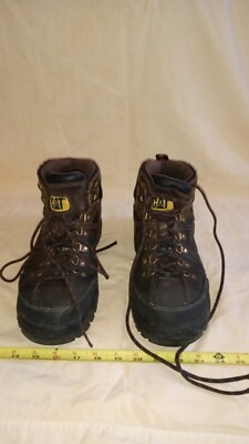 Caterpillar Steel Toe Work Boots Mens 9 Black Leather Lace Up Padded Collar Caterpillar Black Leather Work Boots main image 4
