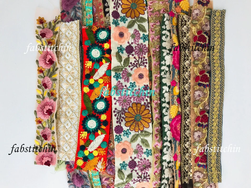 10 Pcs Embroidered Lace Trim Remnants Borders for Crafting, Sewing, Decorating - Image 4 of 4