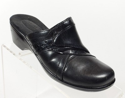 black leather loafer slides