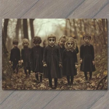 Art Print Haunting Children in Dark Dresses Creepy Halloween Setting Cult Scary