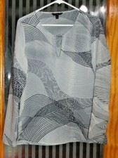 SIZE M BANANA REPUBLIC GRAY AND BLACK SEE THRU V-NECK BLOUSE