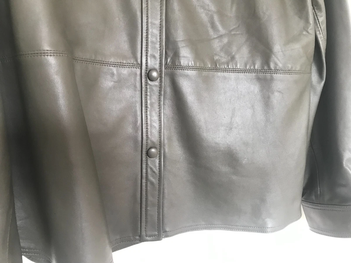 Warehouse real soft leather khaki green shirt jacket UK 14