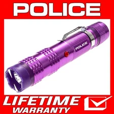 POLICE Stun Gun M12 Max Volt Rechargeable Self Defense LED Flashlight Purple