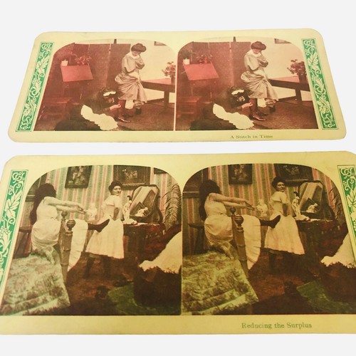 Stereoview Stereosope Color Cards Boys Women Lot 2 Reducing Surplus Bedroom Maid - Picture 1 of 4