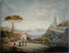 DIPINTO OLIO SU TELA .PAESAGGIO NAPOLETANO. 45X35 . META' 1900