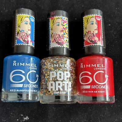 Rimmel 60 Seconds ONE COAT Nail Polish 303Raw As Night, 823Blue, Top Coat A34