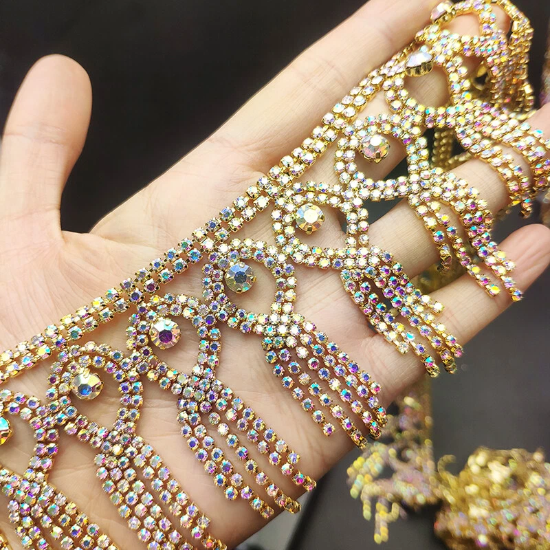 1 Yard Glitter Rhinestone Tassel Chain Diamante Trimming Edging Decor DIY Craft - Image 3 of 4