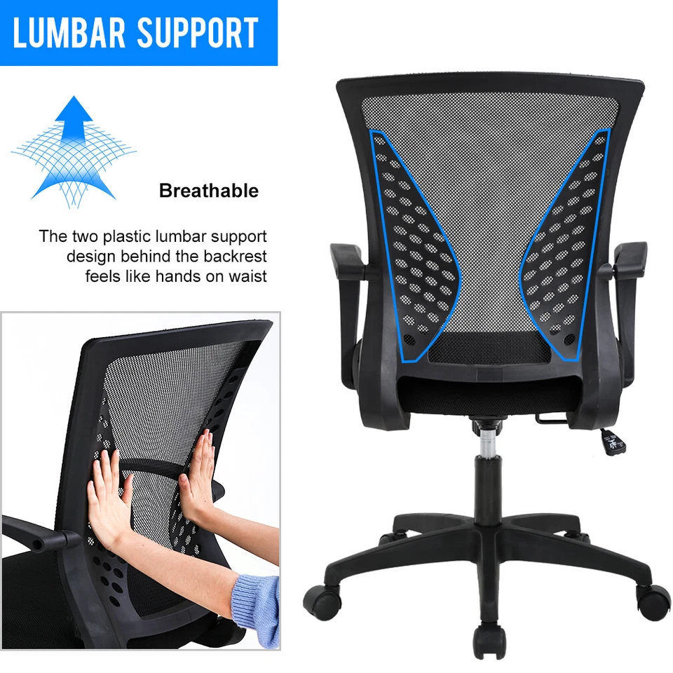 Silla de Oficina Silla de Escritorio Ergonómica Malla Silla de Computadora con Soporte Lumbar Apoyabrazos Foto 4 de 4