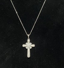 .925 Sterling Silver Rhodium Plated CZ Cross Pendant 18  Necklace