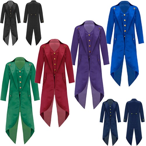 Unisex Kids Tailcoat Steampunk Overcoat Boys Jacket Vampire Gold Buttons Retro - Picture 4 of 42