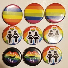 Lot of 9 LGBT Pride Gay Pride Mini Button Pins Badge 1.5" Rainbows Lips New 