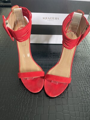 AQUAZZURA Red Suede Casablanca Ankle Cuff Pumps Made in Italy Size 39 ($750)
