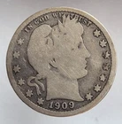 1909 D Barber Quarter  25₵ U.S. 90% Silver  - Denver Mint