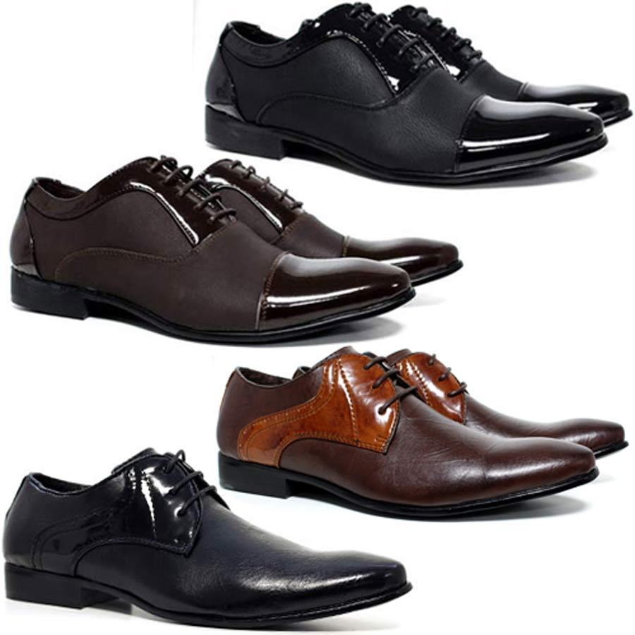 MENS FAUX LEATHER SHOES SMART WEDDING ITALIAN FORMAL OFFICE DRESS GATSBY  SHOES | eBay