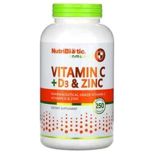 2 X NutriBiotic, Immunity, Vitamin C + D3 & Zinc, 250 Capsules