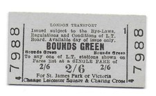 Railway Ticket London Transport Bounds Green to Any Station 2/6 Single Edmondson