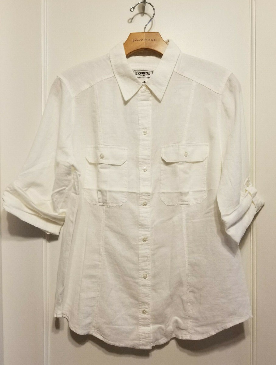 womens fitted white dress shirt Helen White Fitted Long Sleeve Shirt - US 2