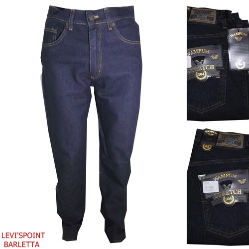wampum jeans da uomo elasticizzato blu regular fit pantaloni vita alta  dritti 48 | eBay